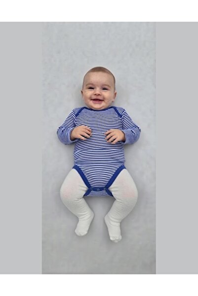 Minipolo Bebek %100 Pamuk Penye Çizgili Uzun Kollu Çıt Çıtlı Body&Atlet