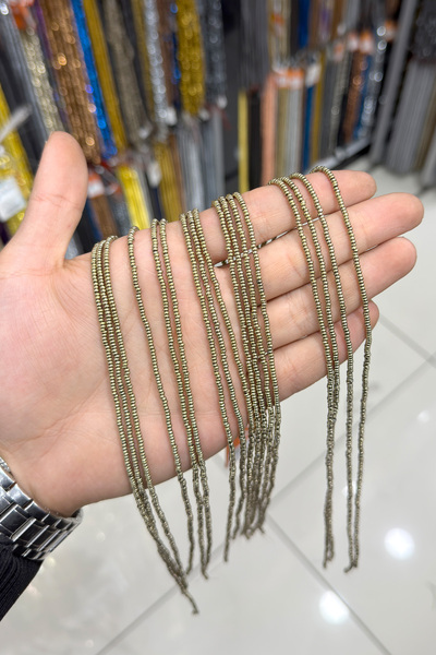 Uçar Doğaltaş Hematit Taşı Rondela Kesim Parlak Antik Sarı 2x1mm Doğal Taş Dizi