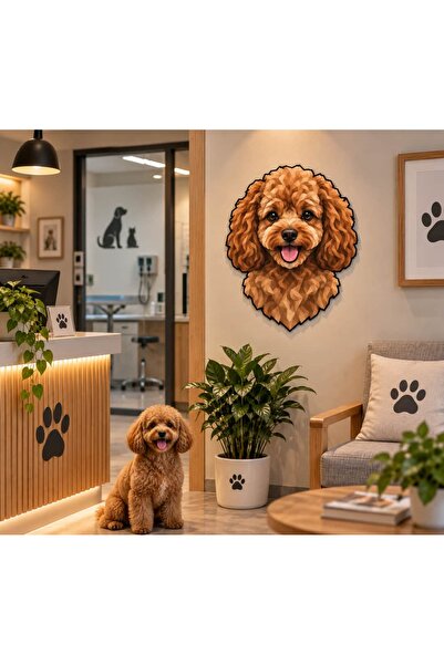 Geometrik TOY POODLE KÖPEK MDF Duvar Dekoru | UV Baskılı TOY POODLE KÖPEK Figürü