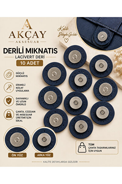 Akçay Aksesuar Örgü Çantalar İçin ONLU 10 ADET Derili Mıknatıs- ONLU Çıt Çıt