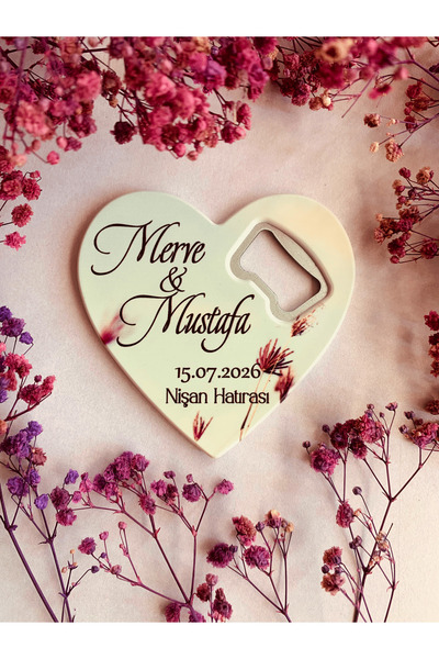 Kişiye Özel Minimal Çiçek Desenli Hediyelik Kalpli Magnet Açacak Söz, Nişan, Kına, Düğün (25 Adet)