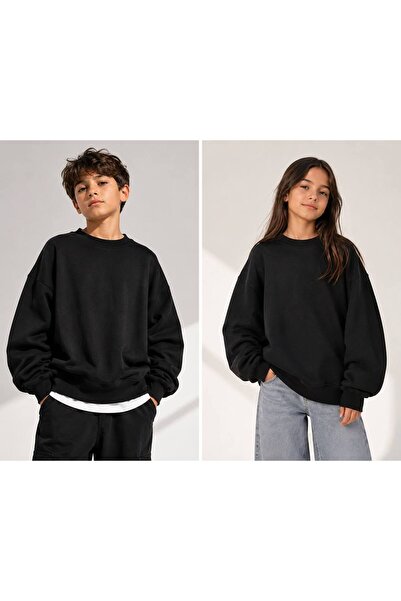 mirkidsclub Unisex Çocuk Oversize Sweatshirt – 3 İplik Şardonsuz Pamuklu Bisi...