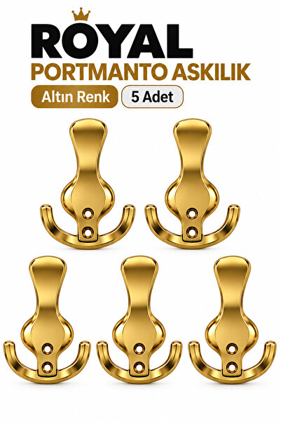 Badem10 ROYAL Altın Portmanto Askılık 5 Adet Duvar Askısı Modern Vestiyer Dolap Askısı Metal Tasarım