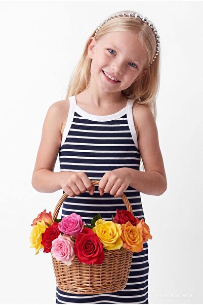 PAULMARK Girls' Striped Thin Strap Cotton Blend Dress
