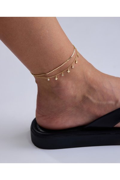 Silver Stone Clover Anklet