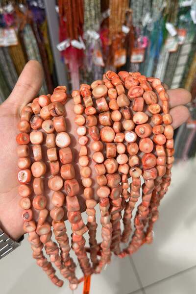 Uçar Doğaltaş Mercan Taşı - Yassı Amorf Kesim Parlak Açık Pembe 11x12mm Doğal...
