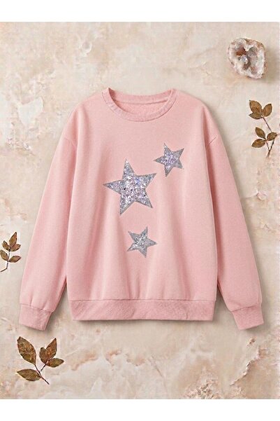 KOZİA OUTDOORS Women's 3 Star Printed Crew Neck Oversized Sweatshirt