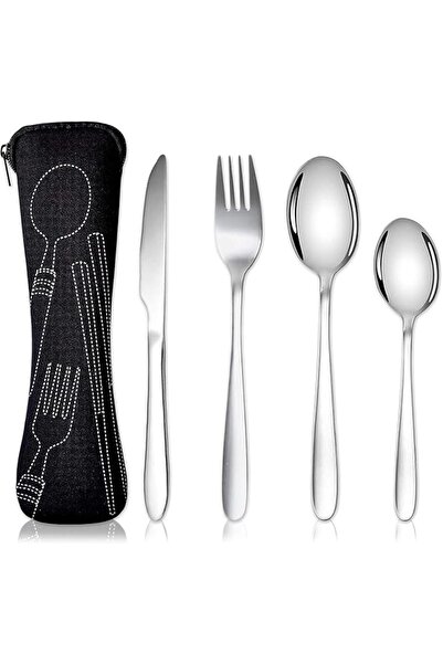 Generic Cutlery Set with Portable Pouch Case, Stainless Steel Flatware Campin...