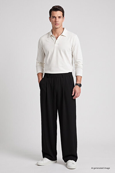TOMMY LIFE Black Comfortable Fit Men's Palazzo Trousers - 82199