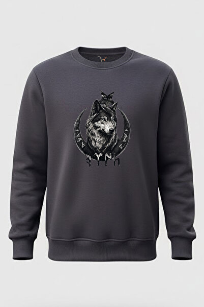 The Baski Turkish Written Bozkurt Turkish Flag and Wolf Printed Crew Neck 3 T...