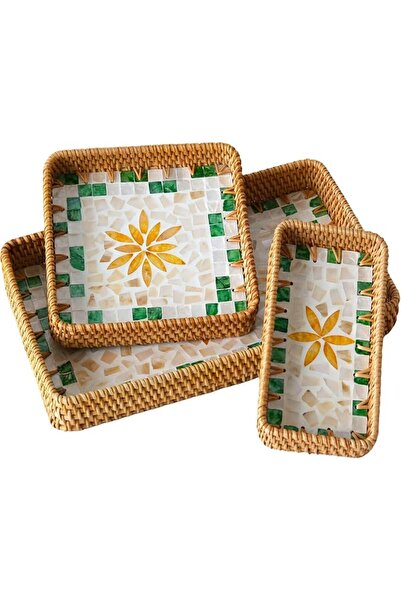 AZONEE Rattan Serving Tray, Rectangle Rattan Basket Set of 3, Wicker Storage ...