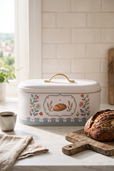 EVLE Oval Metal Ekmek Kutusu 7 Litre, 17.8 x 33.8 x 15.2 cm