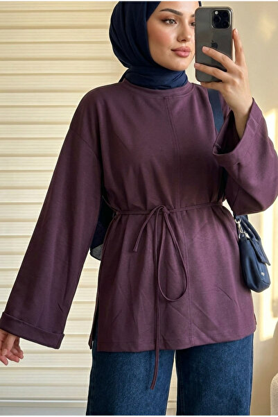 Kirazca Butik Women's Modal Fabric Elegant Tunic with Tie Detail 70 cm