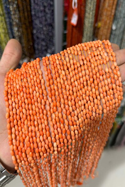 Uçar Doğaltaş Mercan Doğal Taş Turuncu Arpa Kesim 3x6mm Dizi