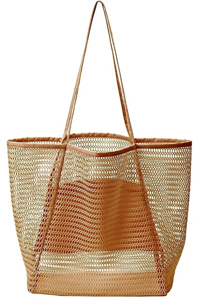 Arabest Large Mesh Beach Tote Bag,23L Foldable Shoulder Bag for Swimming and ...