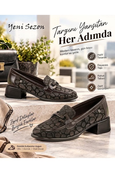 Mammamia Kadın Casual-Loafer Ayakkabı Yeni Sezon Siyah ve Kahve Rugan Renk D2...
