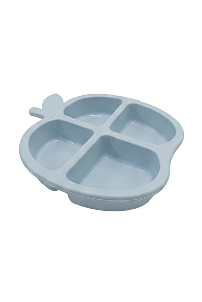 12den Elma Figürlü 4 Bölmeli Bebek Mama Tabağı, Ek Gıda Beslenme Tabağı Plastik BPA Free Mavi