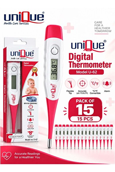 Unique Pack of 15 U-62 Flexible Tip Digital Body Thermometers with LCD Temper...