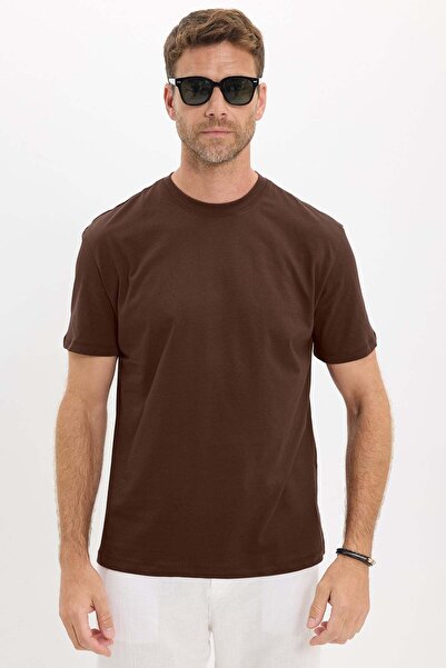 Tudors Men's loose fit comfortable cut 100% cotton short sleeve brown crew ne...