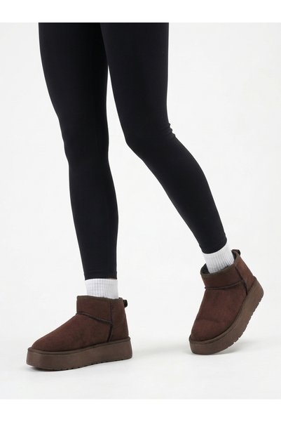 TOPUK Elva Brown Suede Fur Inside Thick Sole Women's Boots