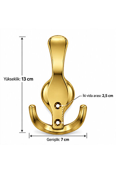 Badem10 ROYAL Altın Portmanto Askılık 5 Adet Duvar Askısı Modern Vestiyer Dolap Askısı Metal Tasarım