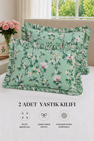 Uçkan home 2’li Pamuklu fırfırlı yastık kılıfı 50x70