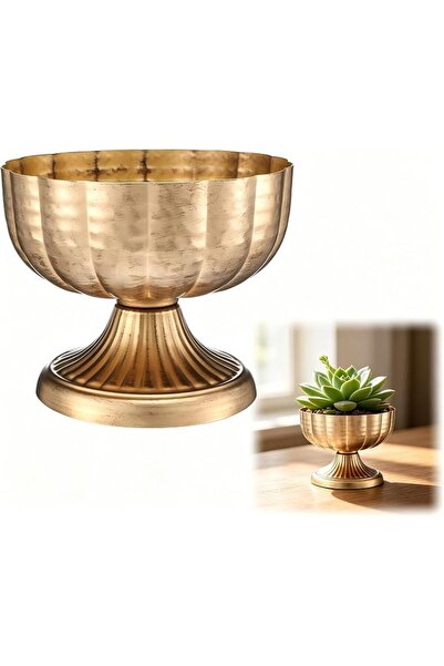KASTWAVE Distressed Gold Metal Compote Bowl 8" Wide, Decorative Fruit Bowl Va...