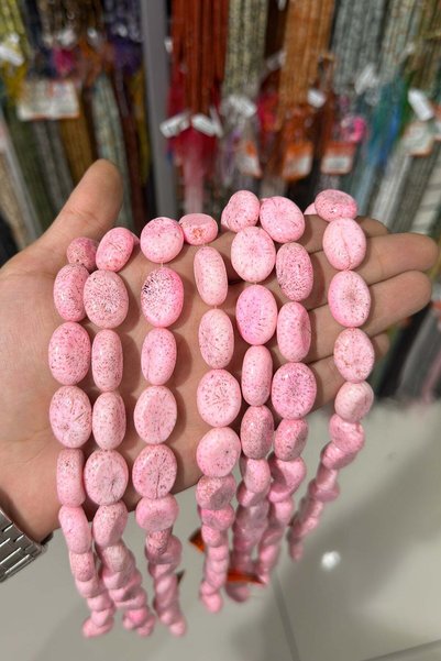 Uçar Doğaltaş Mercan Taşı - Oval Kesim Parlak Pembe 16x20mm Doğal Taş Dizi