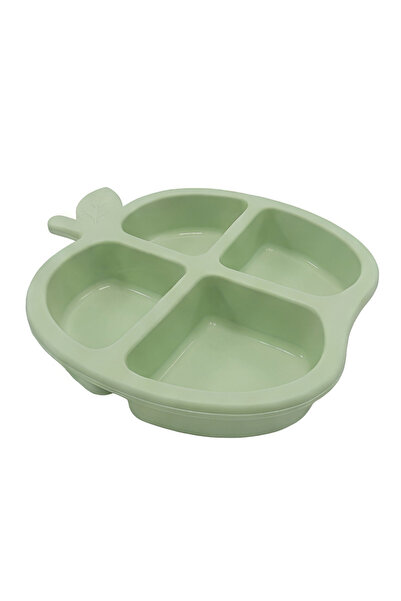 12den Elma Figürlü 4 Bölmeli Bebek Mama Tabağı, Ek Gıda Beslenme Tabağı Plastik BPA Free Yeşil