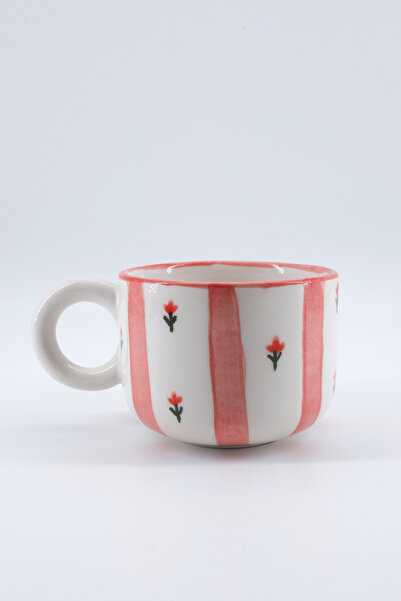 Seramik El Yapımı Çiçek Desenli 200 ml Mug Kupa Bardak