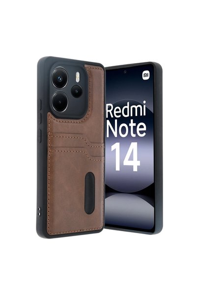 OtoTech Xiaomi Redmi Note 14 4g Case Sara Leather Case with Business Card - Tan