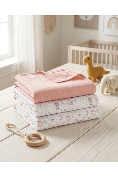 MODALİN 75 X 75 cm 3-Piece Printed Luminous Double Layered 100% Cotton Muslin...