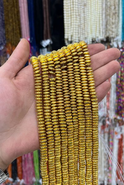 Uçar Doğaltaş Hematit Taşı Rondela Kesim 8x3mm-Pütürlü Sarı Doğal Taş Dizi