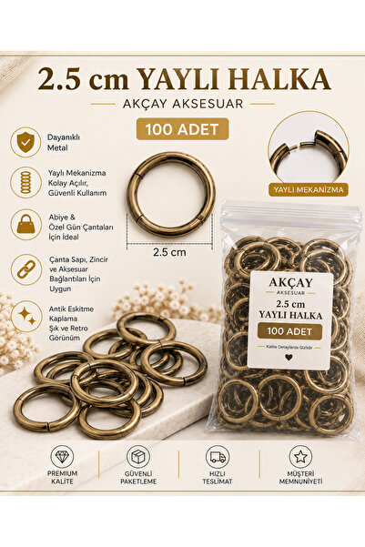Akçay Aksesuar حلقة زنبركية مقاس 2.5 سم، 100 قطعة من ملحقات الحقائب - حلقة مع...