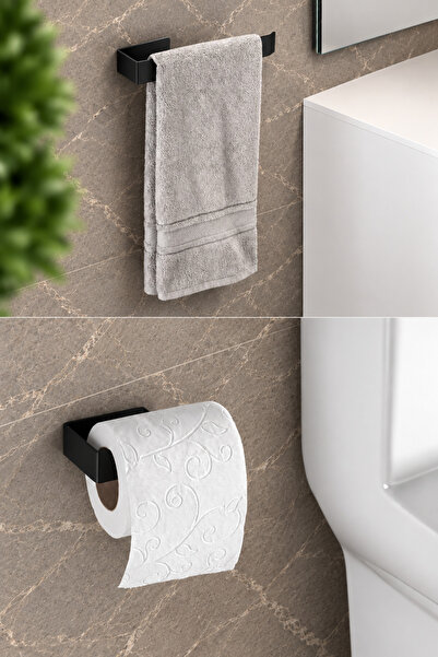 ARNESE HOME Mat Sİyah Paslanmaz Çelik Set / Wc Tuvalet Kağıtlığı Askısı / Ban...
