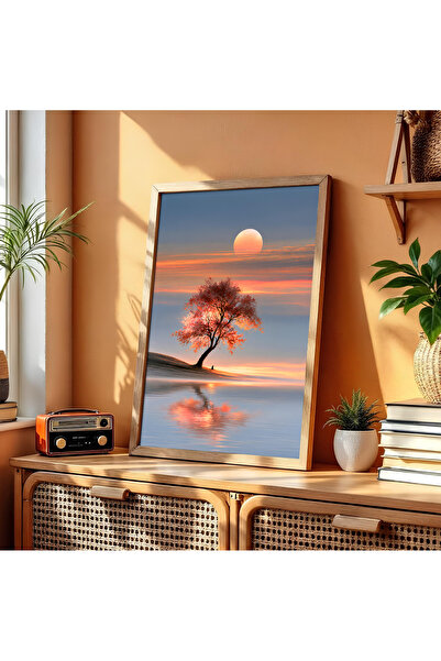 alphobitasarım Minimalist Tasarım Sakura Ağacı Ahşap Çerçeveli Duvar Tablosu