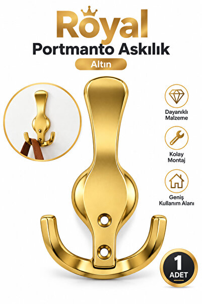 Badem10 Royal Portmanto Askılık 1 Adet Altın Renk Metal Duvar Vestiyer Askısı Dekoratif Modern Askı