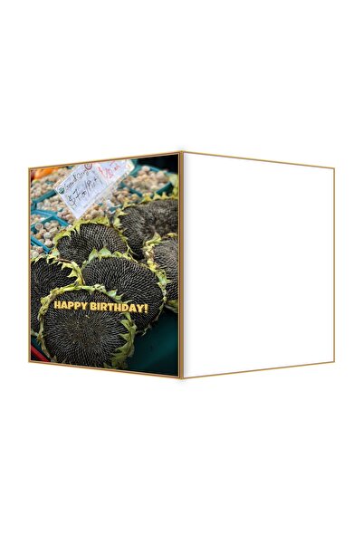 OEM Birthday card with fresh sunflower seeds theme, 13.3x19.4cm folded