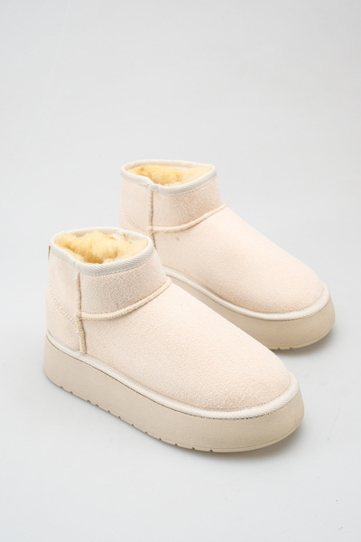 TOPUK Elva Beige Suede Sheepskin Thick Sole Women's Boots