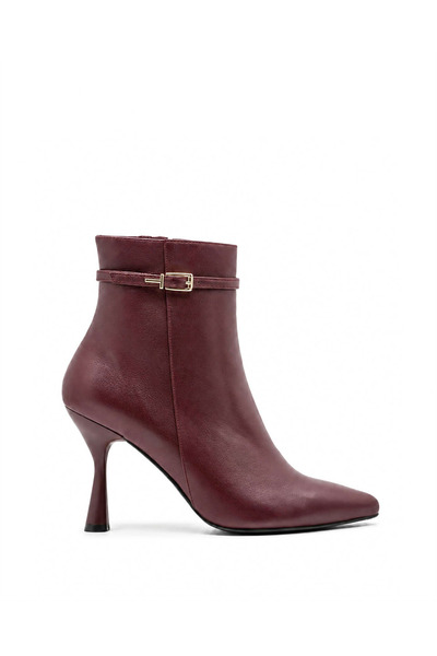 Vario Genuine Leather Pointed Toe Zippered Women's Boots 371 Bordo (Burgundy)