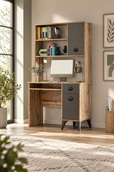 tino furniture Lima Antrasit Çalışma Masası – Kapaklı Raflı Genç Çocuk Odası ...