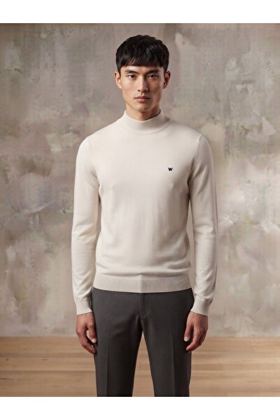 WKM Men's Regular Fit Half Fisherman Embroidered Knitwear Sweater