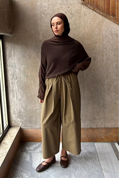 fayaboutique.com Yeşil Poplin Kumaş Vira Pantolon