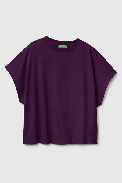 United Colors of Benetton تي شيرت نسائي أرجواني 100% قطن بتفاصيل أكمام كيمونو...