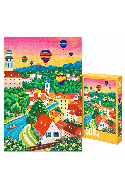 velve Puzzle Oras cu baloane cu aer cald, 500 piese, peisaj colorat, multicolor
