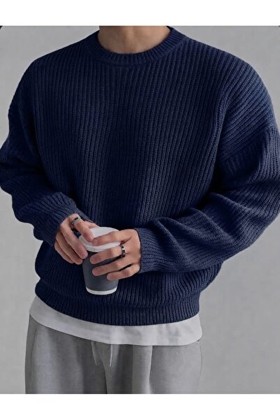 zs zaos fashion erkek oversize bisiklet yaka triko kazak 0 yaka rahat kalıp p...
