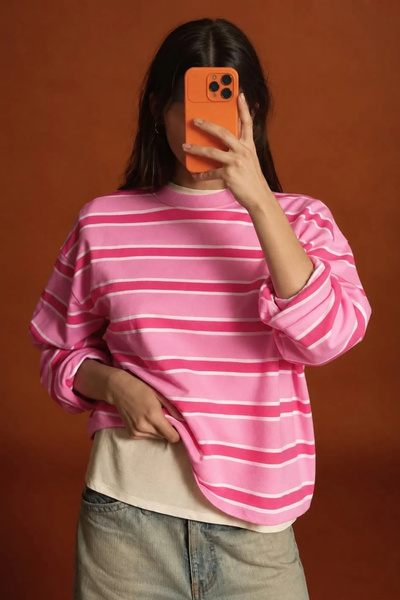 Eka Women's Pink Striped Sweatshirt 13691