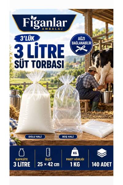 figanlar ambalaj 3 Litrelik Süt Torbası Şeffaf Naylon Torba Ağzı Bağlanabilir...