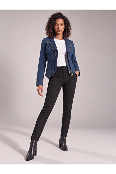 Bold & Young Women's Blue Lycra Denim Jacket with Zipper and Stitching Detail