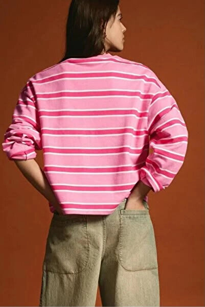 Eka Women's Pink Striped Sweatshirt 13691